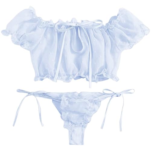 VicSec Damen Off Shoulder Dessous Set Lingerie (blau, Einheitsgröße)