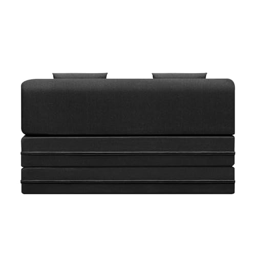 Image of Easy Foldable Two Person Sofa Cum Bed Jute Fabric- Washable Cover- Including Two Cushion- Size 4' X 6' Ft (Black Color) Perfect for Home & Office for Guests
