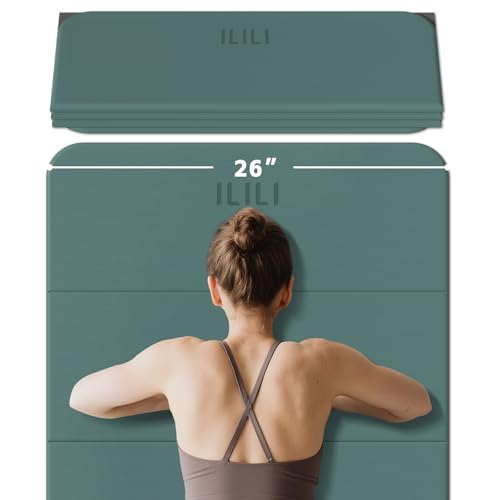 ILILI Foldable Yoga Mat, 10mm Thick, TPE Material, Soft and Comfortable Folding Mat 0.4 Inches, Easy to Carry and Store, Portable Multi-Functional Use for Yoga, Home Exercise & Outdoor (Dark Green+Dark Gray)