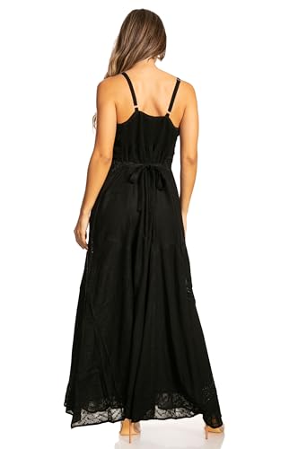 Image of Sakkas Stonewashed Rayon Embroidered Adjustable Spaghetti Straps Long Dress