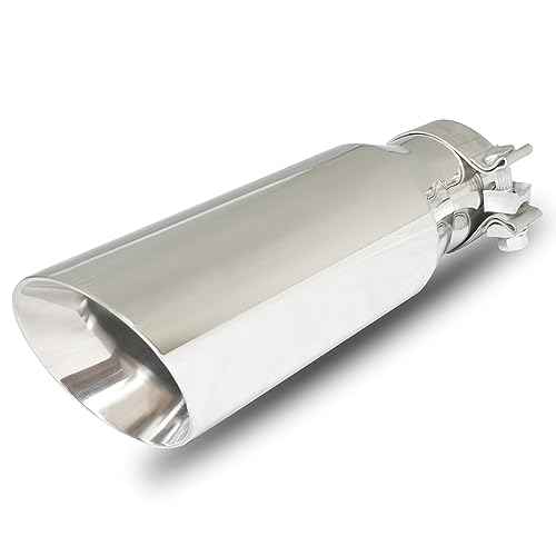Simnliras Exhaust Tip 3.0 Inlet to 4.0 Outlet Stainless Steel Double Wall Slant Cut Exhaust TailTip with Clamp 3 Inch Inlet Exhaust Tips Universal for 3 Outside Diameter Tailpipe (12/305mm Length)