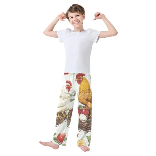 ZZXXB Rooster and Fruits Boys Long Pants Soft Trousers Elastic Waist Kids Lounge Bottoms with Pockets S-XL2
