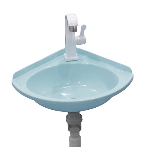 Petit Éviers D'angle Lavabo de Salle de Bain Évier Mural en Plastique Mini Vasque avec Robinet et Kit de Drainage, Lave-Main pour L'intérieur et à...