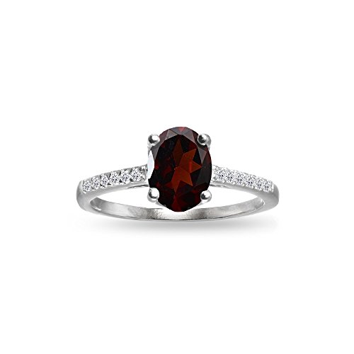 GemStar USA Sterling Silver Garnet and White Topaz Oval Crown Ring, Size 7