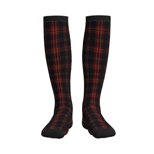 Macdonald Tartan Plaid Black Red Compression Socks For Women Men Knee High Running Socks For Running