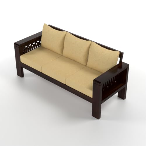 Image of NATRAJ ART & CRAFT Sheesham Wood 3 Seater Sofa Set for Living Room | Wooden Sofa Set for Living Room Furniture (3 Seater, Walnut Finish)