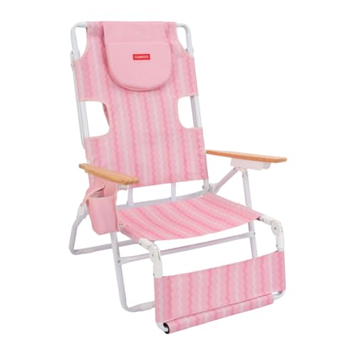 Flamingueo Silla Playa Plegable - Reclinable 5 Posiciones - Agujero Cabeza y Brazos - Reposapiés 3 Posicones - Asas Mochila - Bolsillo Insulado y Posavasos - Aluminio y Poliéster - Rosa