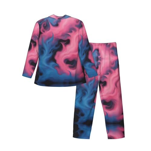 Pyjama homme manches longues imprimé bleu rose nuit ample