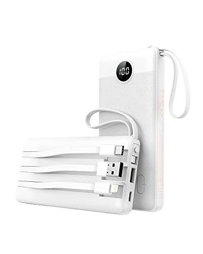 Power Bank 20000mAh con Cables Integrados, VEEKTOMX Bateria Externa Carga Rapida, Bateria Portatil...