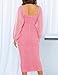 ZESICA Women's Sexy Ruched Bodycon Midi Dress Long Puff Sleeve Square Neck Backless Cocktail Party Wedding Dresses,Pink,XX-Large