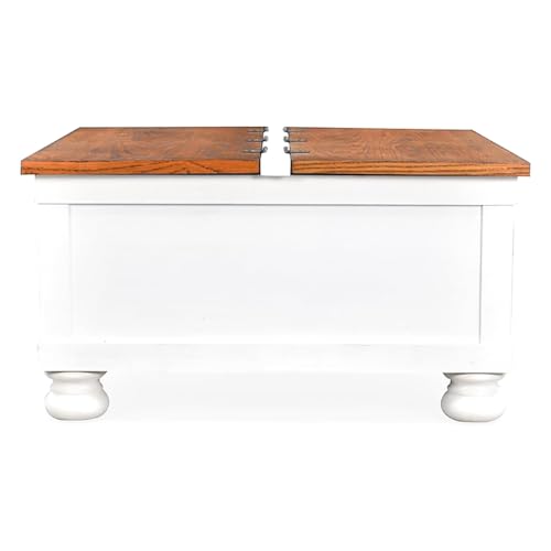 Image of Royaloak Miami American Wooden Trunk Coffee Table | Acacia Wood Table | Elegant Bun Feet | Adjustable Two Sided Lift Top Mechanism with Inbuilt Storage Space | Oak Wood Veneer Top | Oak Coffee Table