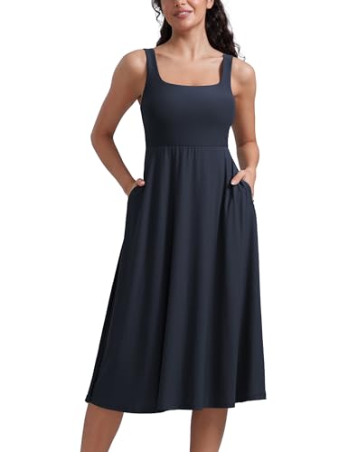 CRZ YOGA Cloudweight Double Lined Square Neck Midi Dresses for Wo...