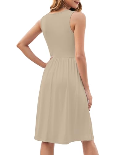 Image of KUOTAI Womens Summer Dresses Sleeveless Casual Loose Swing Button Down Midi Dress V-Neck Flowy A-Line Sundress
