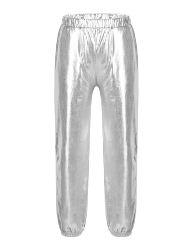 Kids Girls Boys Solid Color Glossy Metallic High Waist Hip Hop Trousers Classic Fashion Punk Pants