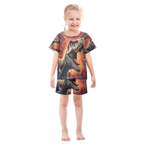 senya Short Sleeve Pajamas Sets Summer Cotton Sleepwear T-rex Vector Style Portrait3