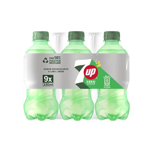 7 UP Refresco cero de lima y limón, sin azúcares y sin calorías, pack de 9 botellas de 330 ml, 2.97 litros en total