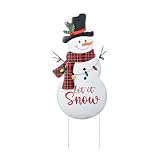 Glitzhome Lighted Metal Christmas Snowman Yard Stake with Colorful Strawberry Bulbs, 36" H Let it Snow Outdoor Decor, Iron Snowman Sign for Holiday Lawn & Gardenββ
