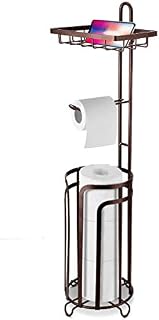 Toilet Tissue Paper Holder Free Stand with 3 Spare Rolls High Storage Rack, Top Functional Holder for Phone or Air Freshener, Perfect for Bathroom, RV - Bronze Red