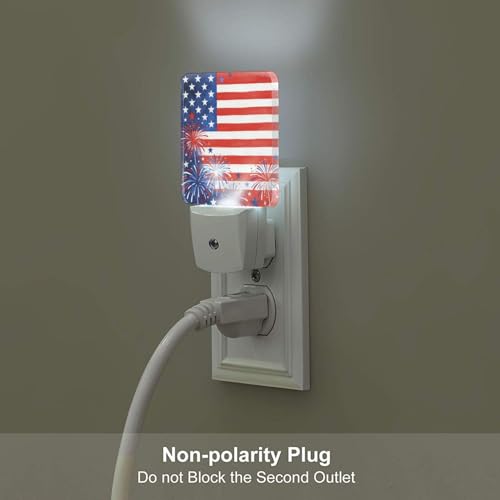 Image of Fireworks Night Light Set of 2, Patriotic USA Auto Sensor LED Dusk-to-Dawn Nightlights, Plug-in Sensor Lamp for Bedroom Bathroom Kitchen Hallway Stairs Decorative