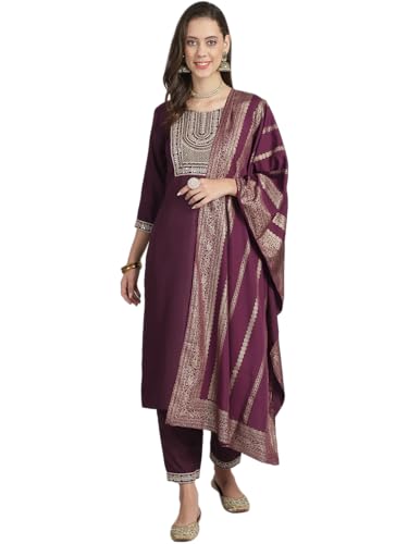 KLOSIA-Womens-Purple-Embroidery-Kurta-and-Pant-Set-Embroidery-Ethnic-Set