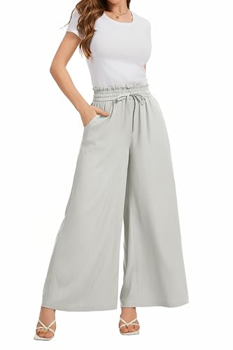 Image of KICZOY Women Flowy Pants Drawstring Waist Wide Leg Palazzo Beach Pants Loose Fit with Pockets