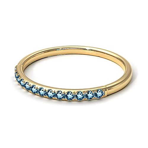 Gemsonclick Natural Blue Topaz Eternity Stacking Engagement Ring Gold Plated September Birthstone Vintage Style Promise Band Ring Jewelery Size 11 #TOP2