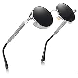 Retro Round Gothic Circle Steampunk Polarized Sunglasses Metal Alloy Polarized Sun glasses for Men...
