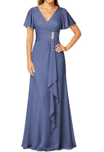 Robe de soirée formelle longue en mousseline de soie fine ornée de perles WQL088