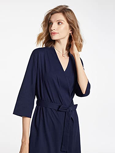 Sioro Cotton Robes For Women Lightweight Kimono Bathrobe Ladies Soft Bride Bridesmaid Robe Knee Length Sexy Sleepwear Short, Navy, Small #TOP1