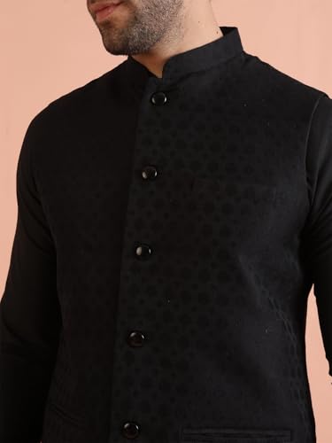 Image of Kisah Men's Cotton Blend Textured Nehru Jacket Regular Fit | Designer Ethnic Layering | Wedding & Occasion Wear