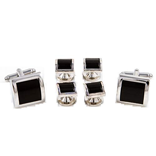 MRCUFF Black Onyx Square Dome Curve Top Tuxedo Cufflinks & Studs Set in a Presentation Gift Box & Polishing Cloth