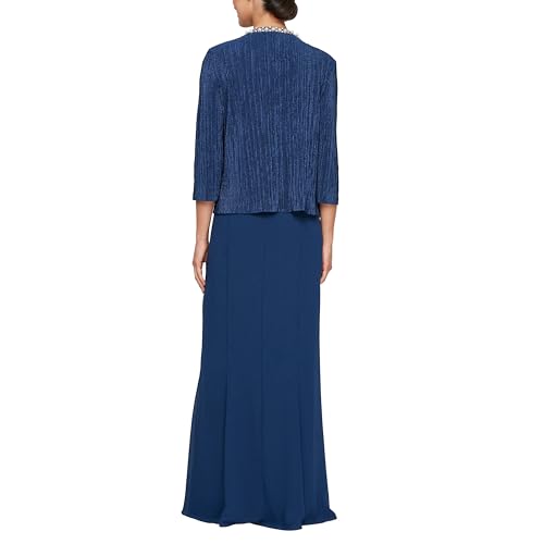 Image of Alex Evenings Women's Plus Size Long Scoop Neck Mock Gown with Embellished Neck Jacket, Wedding Guest, Formal Event Dress