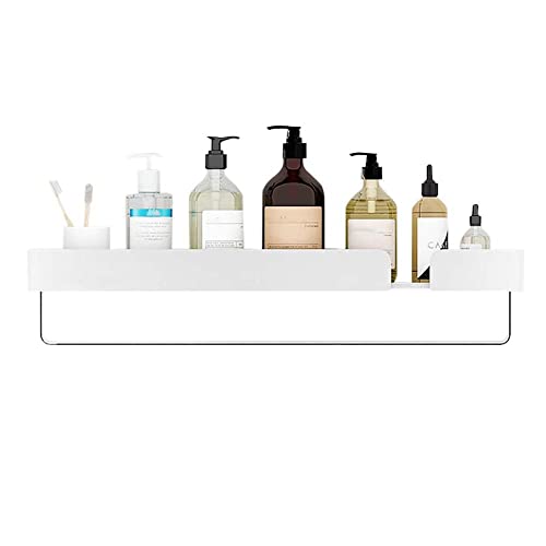Estantes flotantes Estantes de baño Adhesivos con toallero Estante de baño Sin taladrar Espacio montado en la Pared Aluminio para baño e Inodoro-Blanco_50cm
