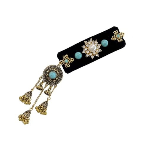 エレガントなブラックフロックヘアアクセサリーブルーターコイズとタッセル付きエスニックヘアクリップファッションヘアピンレディースガールズ用