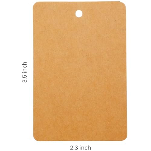 Image of CVANU Brown Kraft Paper Hanging Rectangle Shaped Tags (200pcs) with Jute Twine for Wedding| Write Blessings| Thanksgiving| Gift Decor (3.5inch X2.3inch)