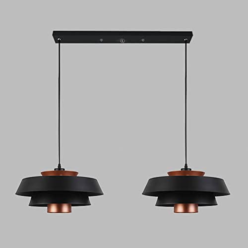 Suspension vintage noire et lustre industriel aluminium 2 lumières de salle
