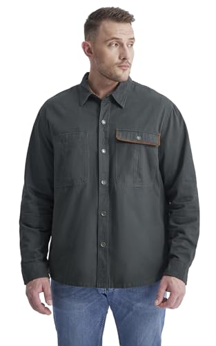 Mr.Stream Men's Washed Cotton Two Pockets Long Sleeve Work Snap Button Up Solid Corduroy Twill Shirt4