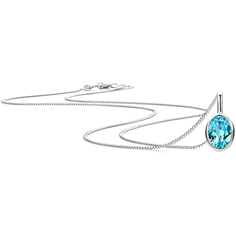 OROVI Schmuck Damen Halskette Weißgold mit ovalem Kettenanhänger Edelstein/Geburtsstein November blauer Topas Kette aus 9 Karat Gold Cover