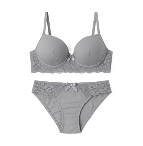 Image of Women's Elegant Lace Trim Padded Lingerie Set with Bow Detail, Push-Up Bra and Matching Panty, Available in six Colours