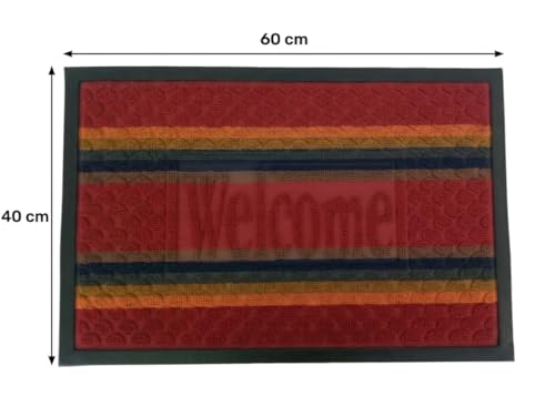 Image of DecorTwist PVC Door Mat 60x40 cm | Heavy Duty Indoor Outdoor Entrance Mat | Anti-Slip Rubber Back | Waterproof Dust & Dirt (Style 2 [ Red Classic Welcome], PVC Door Mat 60 * 40 cm, Pack of 1)