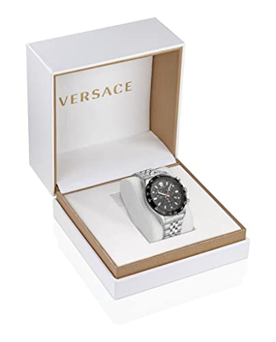 Versace Hellenyium Chrono Collection Luxury Mens Watch Timepieces with a Silver Bracelet Featuring a Stainless Steel Case and a Black Dial4