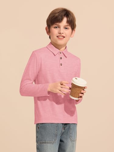 Image of Haloumoning Boys Long Sleeve Polo Shirts Kids Button School Uniform Tops 5-14Y