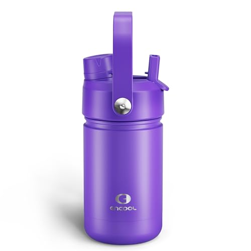 Image of Kids Insulated Water Bottle with Straw - 12oz Stainless Steel Water Bottle with Dual Spouts, Leak-Proof, BPA-Free, Double Wall Vacuum Keeps Cold for 24 Hours for Sports, Travel, School (Violet)