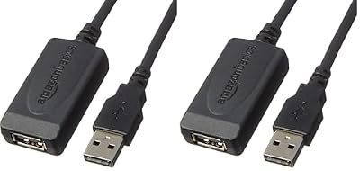 Amazon Basics USB 2.0 Extension Cable, USB-A Male to Female Active Repeater Cable for Printer, Mouse, Keyboard or Scanners, 480Mbps High-Speed Data Transfer, 32 Feet, Black (Pack of 2)