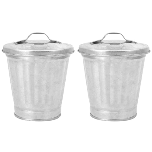 Image of Zerodeko 2Pcs Mini Metal Trash Can with Lid, Small Metal Trash Can, Multipurpose Desktop Wastebasket Flower Pots for Indoor Plants Kitchen Office Storage