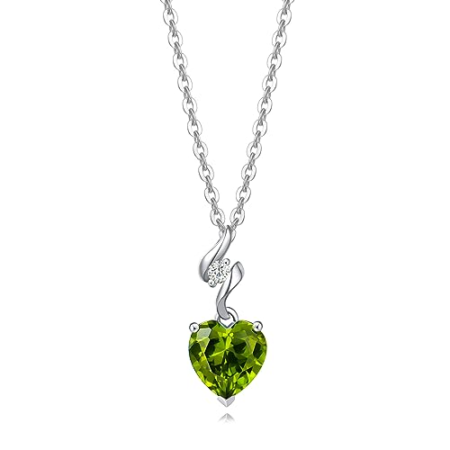 Agvana 14K Solid White Gold Diamond Peridot Heart Pendant Necklace For Women With Sterling Silver Chain August Birthstone Jewelry For Women Anniversary Birthday Gifts For Women Girls Mom Wife Her #TOP20