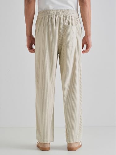 Image of Banana Club Deep Black Corduroy Pant - Regular Fit, Solid, Corduroy Casual Trousers with Textured Fabric, Comfortable Fit