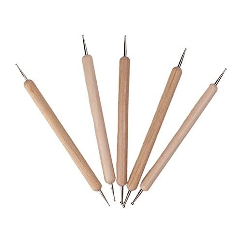 GLOGLOW Nan 5PCS Double End Dotting Styluses, Wood Embossing Tools for Clay Sculpting and Nail Art Designs Leather Tools - Thumbnail 3