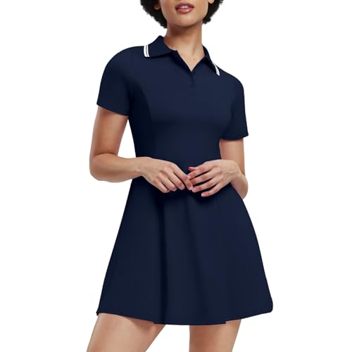 Womens Tennis Dresses Golf Dress Short Sleeve with Shorts Workout Athletic Dress2