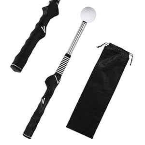 Lyreh Retractable Golf Swing Training Aid, Portable Golf Grip Click Stick Trainer with Storage Bag Ideal Accessories for Indoor Practice Warm-Up Tempo Chipping Hitting Training(Black)